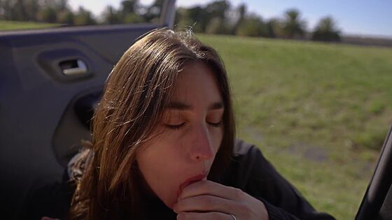 caught amateur teen blowjob cum swallow in car