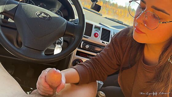 sucking dick in car cute girl gives blowjob two cumshot