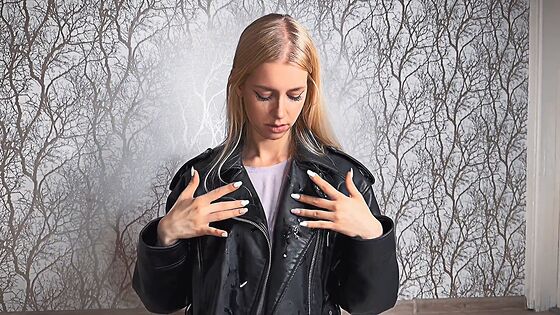 leather jacket drooling wet panties